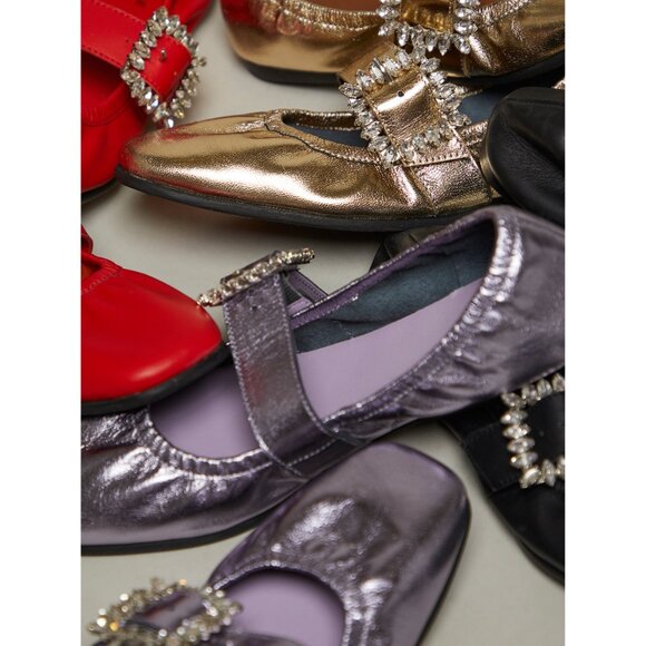 Free People Ursa Gemini Stormy Metallic Lavender Flats with Crystal Buckle 8.5 - Picture 4 of 13